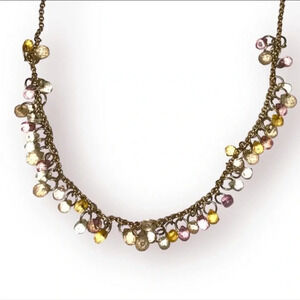 Briolette Multicolor Dangle Bead Fringe Gold Tone Necklace